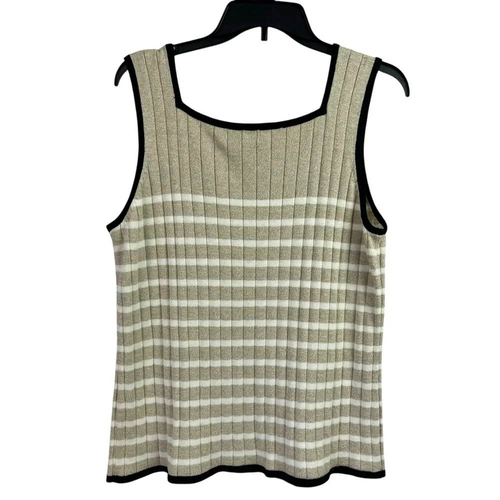 Van Heusen Knit Cardigan Tank Top Set Beige Stripe 2 Piece XL - Picture 14 of 15